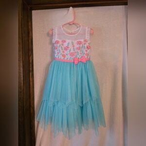 Jona Michelle Aqua and Pink Floral Dress   4T